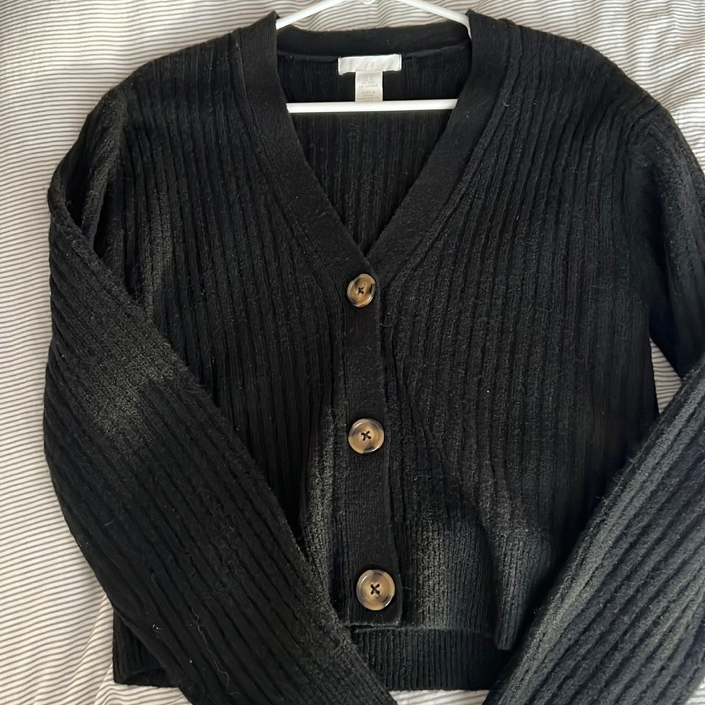 H&M black button cardigan in rib knit